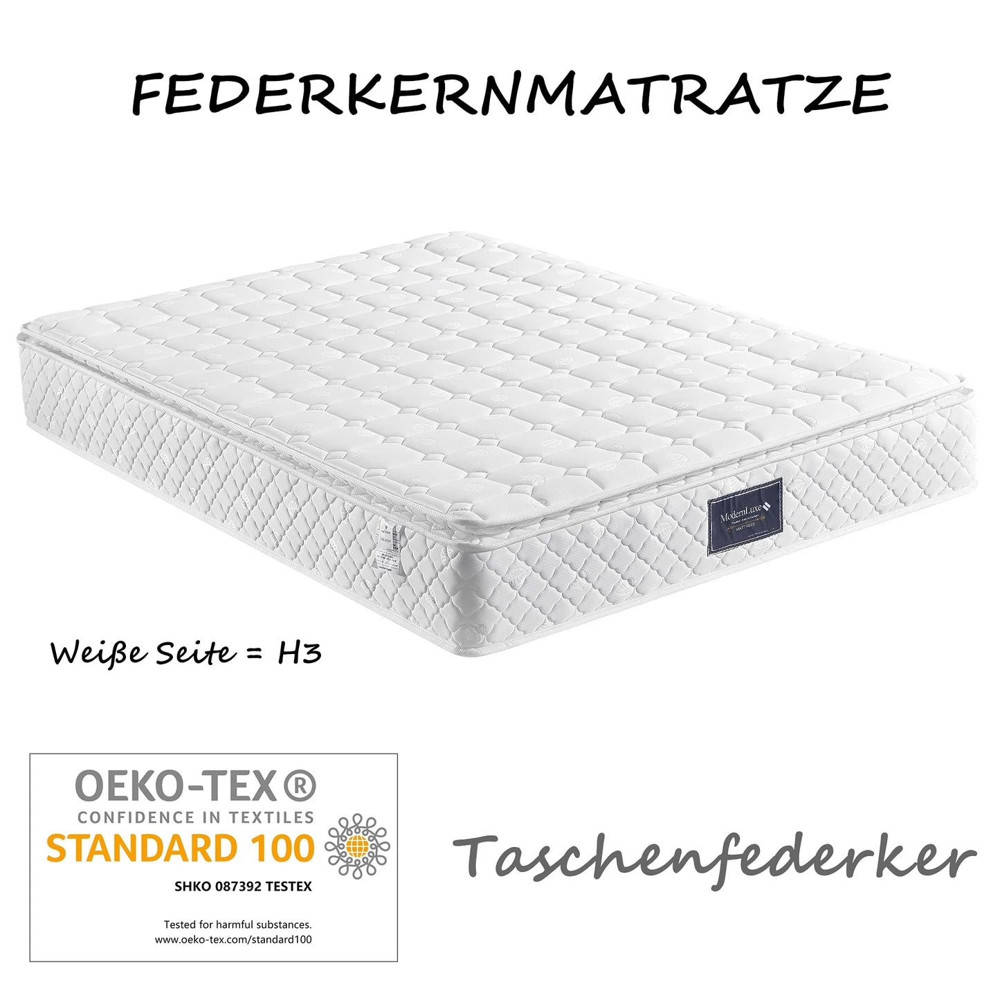 DEKKETO Boxspringbett 140x200cm, Polster, LED Kopfteil & Fußende, 2 USB, hydraulischer Stauraum, Rückenlehne, inkl. Matratze, Grau