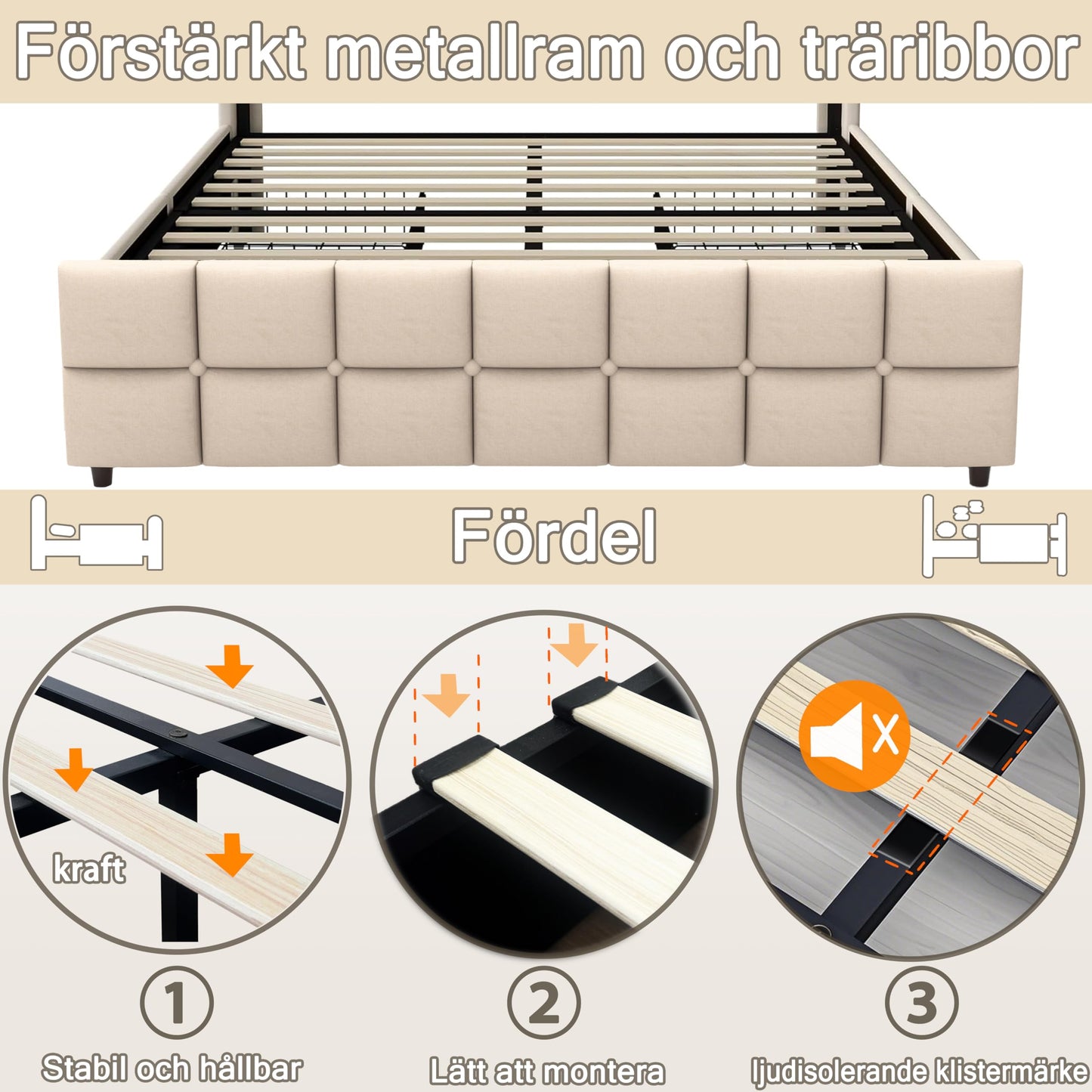 XMETPR Doppelbett 160x200cm, Polster, 4 Schubladen, LED & 2 USB + 2 AC-Ladestationen, Holzlattenrost, Leinenstoff, Plattformbett, Beige